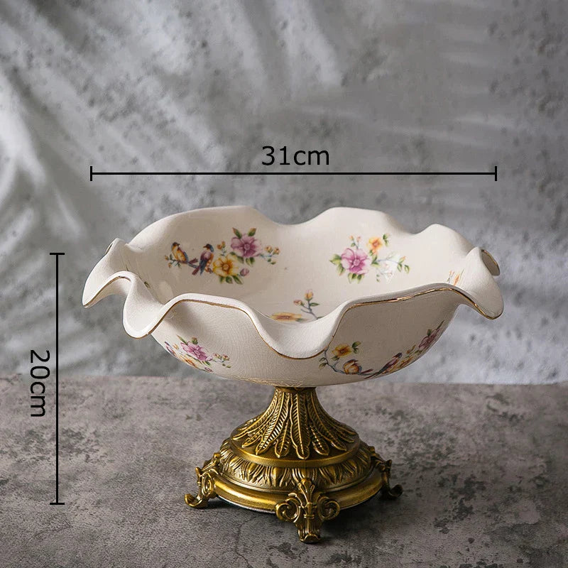 DecorBites™ Blue Flower Pattern Footed Fruit Tray Dessert Plate Snack Bowl Plate