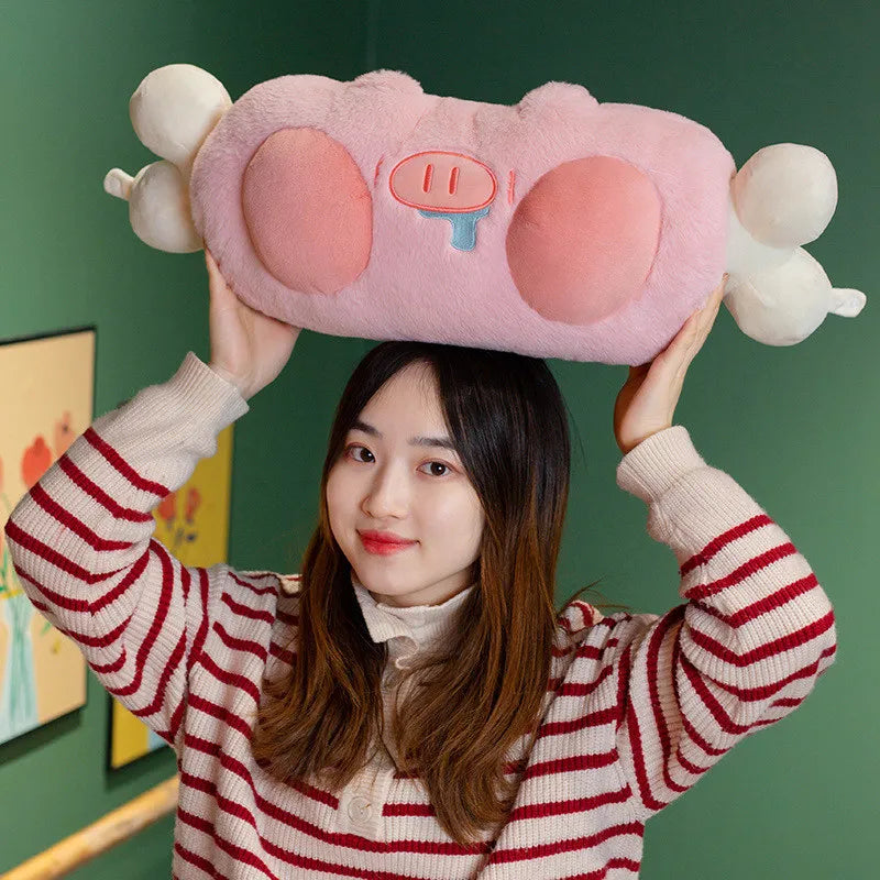 DecorBites™ Cartoon Pork Doll Throw Pillow: Soft U-shaped Warm-handed Plush Gift