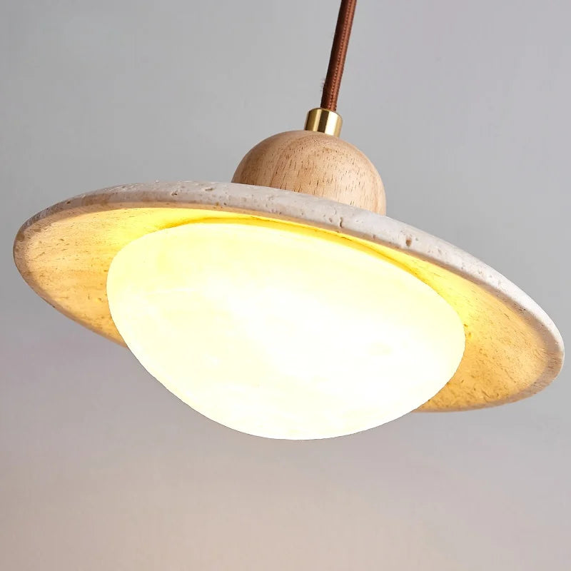 DecorBites™ LED Pendant Lights Yellow Travertine Wood Hanging Lamp for Bedroom Dining Room
