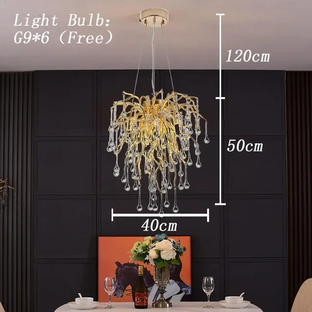 DecorBites™ Copper Branch Water Crystal Chandelier for Luxury Living Room and Salon
