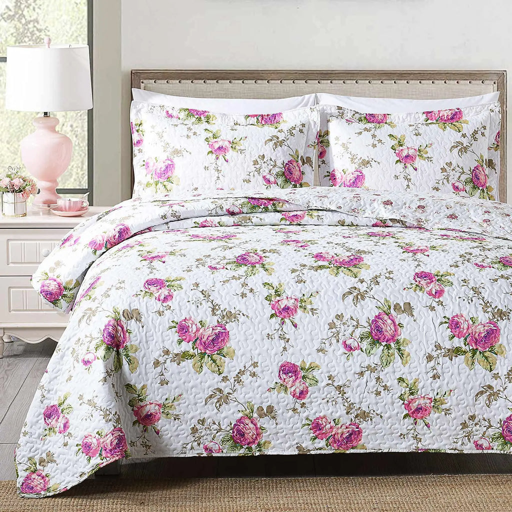 DecorBites™ Gray Patchwork Floral Coverlet Bedding Set, Ultra Soft All Season Bedspreads