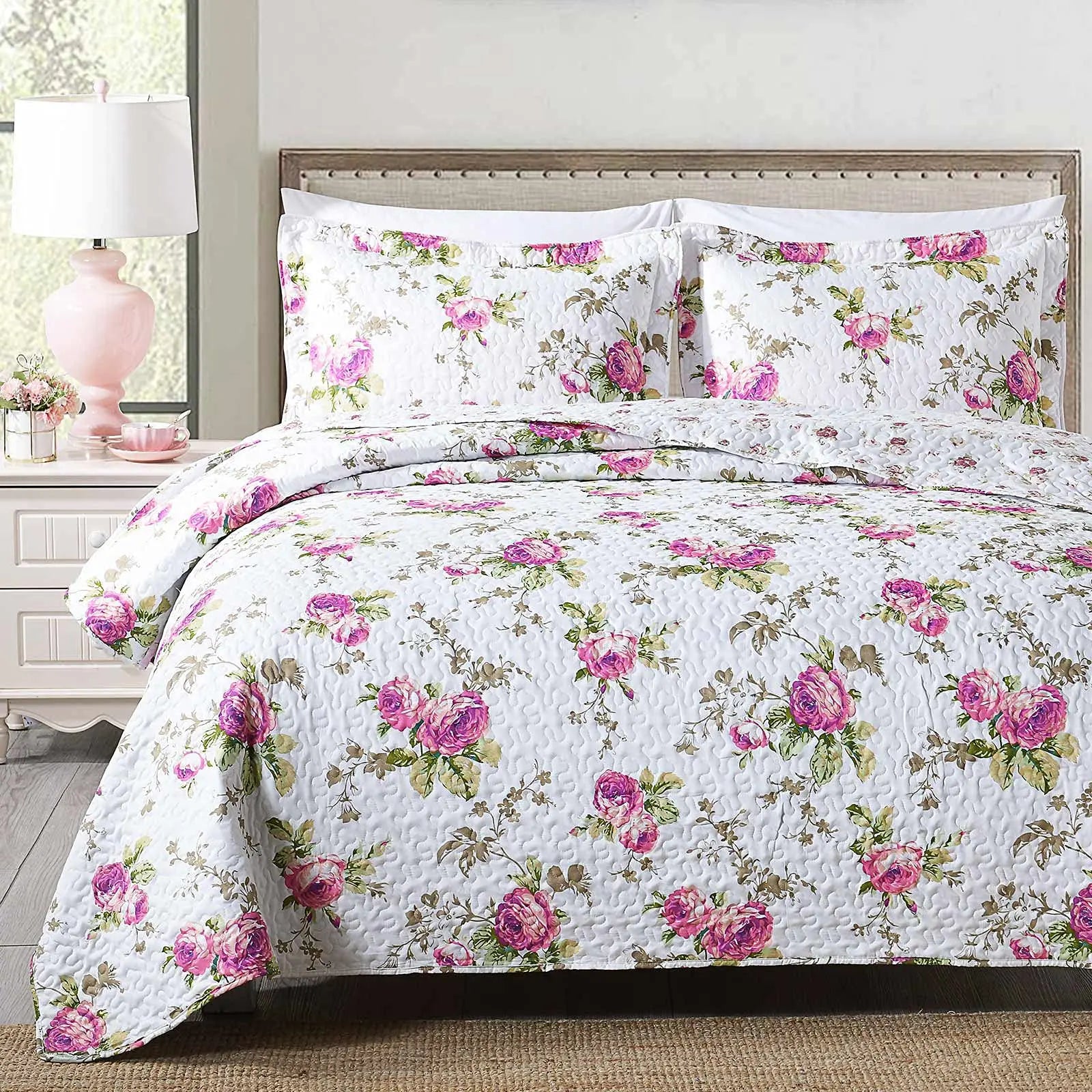 DecorBites™ Gray Patchwork Floral Coverlet Bedding Set, Ultra Soft All Season Bedspreads
