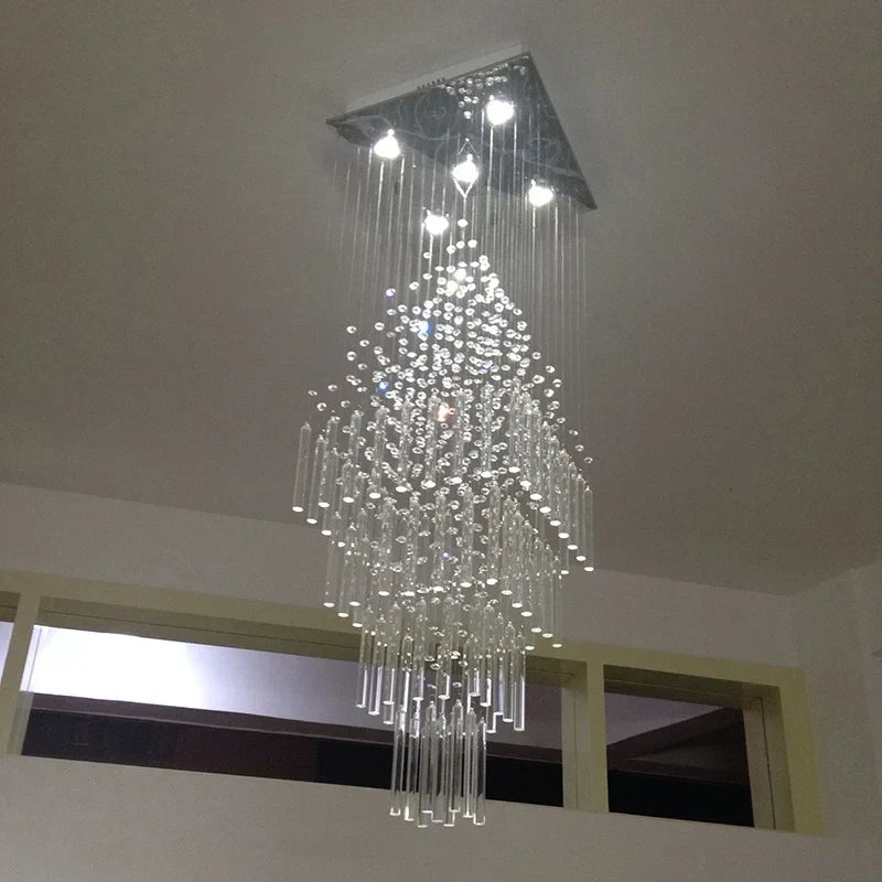DecorBites™ Crystal Column Chandelier: Modern Square Base Hanging Lamp for Living Room, Stair Loft