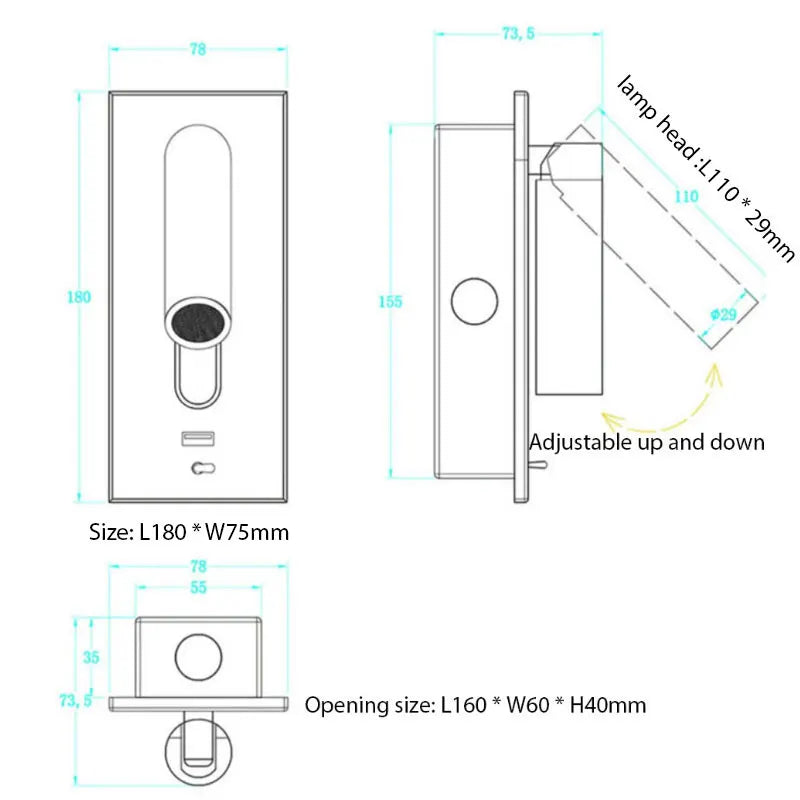 DecorBites™ LED Wall Sconce Adjustable Reading Light for Hotel Bedroom, USB Charging