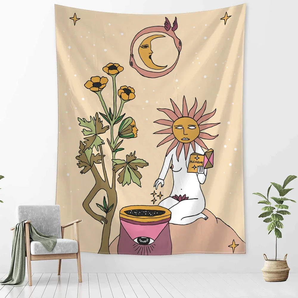 DecorBites™ Botanical Girl Tarot Astrology Tapestry Wall Hanging for Boho Wicca Aesthetic Decor