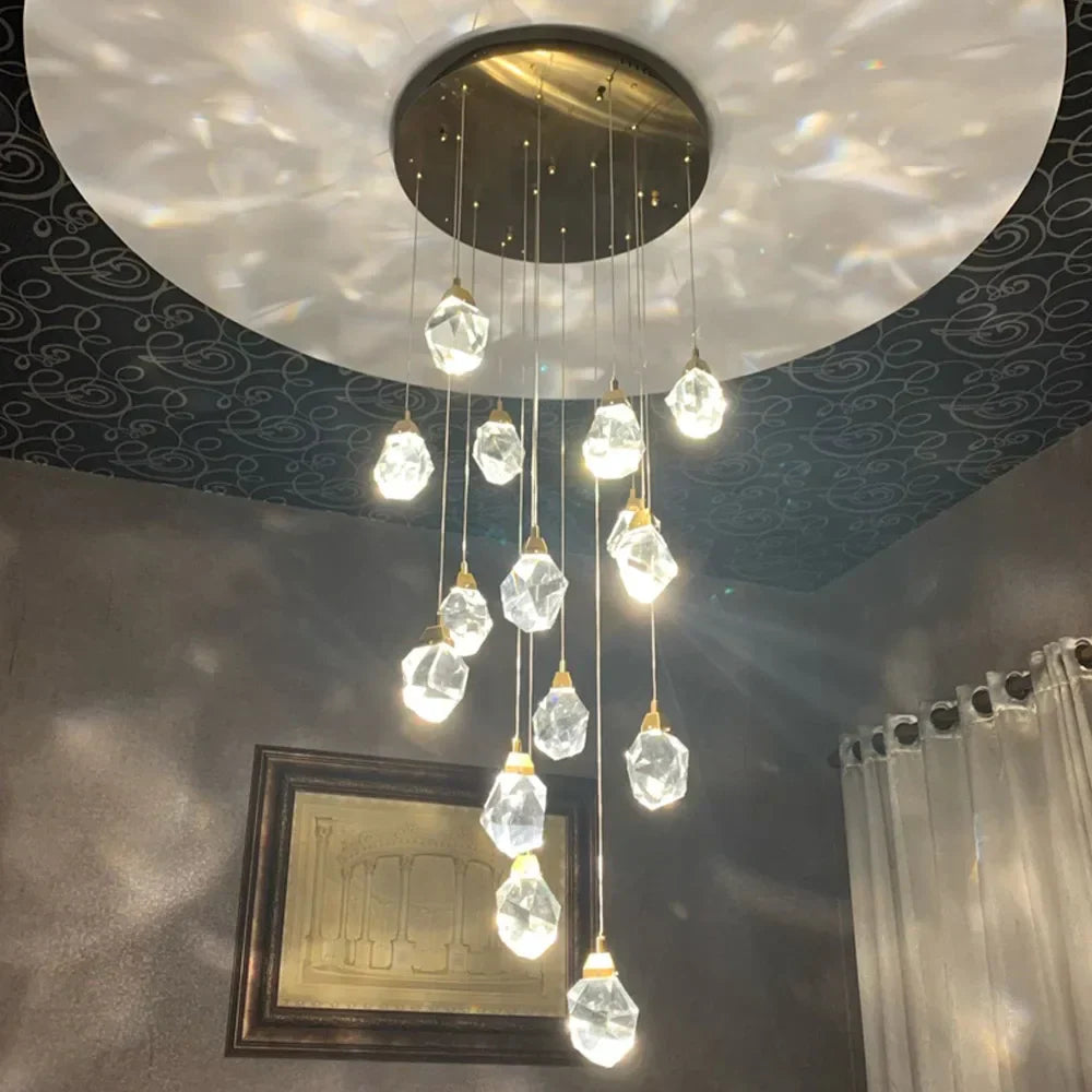 DecorBites™ Crystal Chandelier Staircase Pendant Lamp LED Lighting Fixture for Living Room