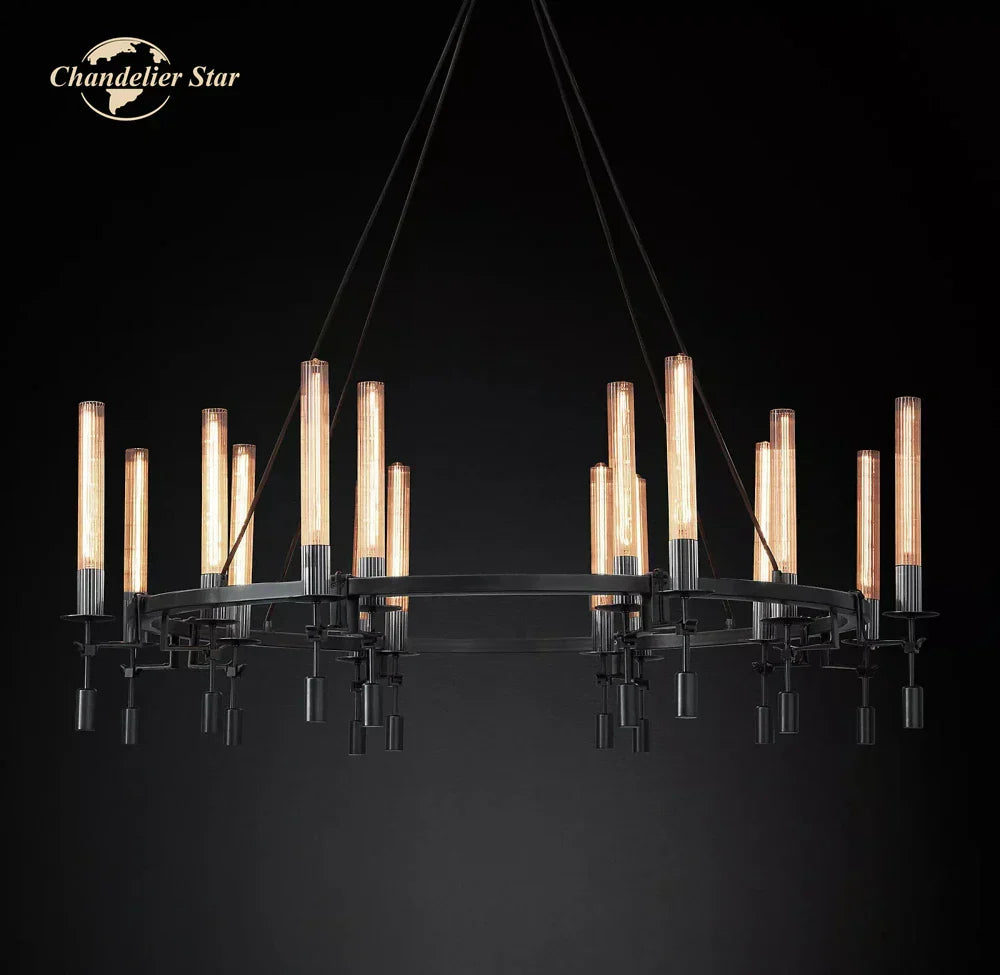 DecorBites™ LED Round Glass Chandelier for Living Dining Room Lighting