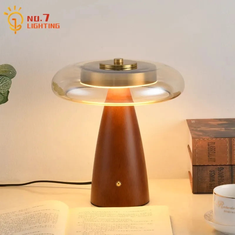 DecorBites™ Gold Lustre Wood Table Lamp LED - Luxe Retro Medieval Design