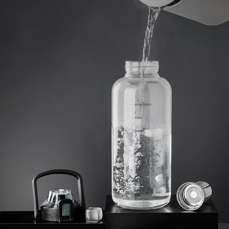 DecorBites™ Glass Cup with Handle | Double Drinking, Portable Tea Water Separation Mug