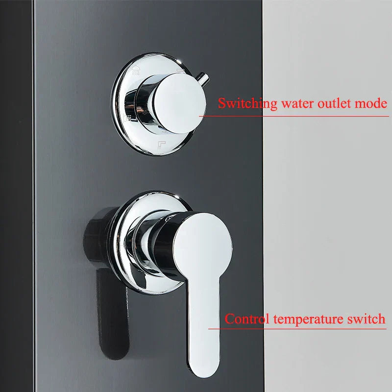 DecorBites™ Black LED Shower Faucet Panel with Waterfall Rain System & Massage Spa Spout