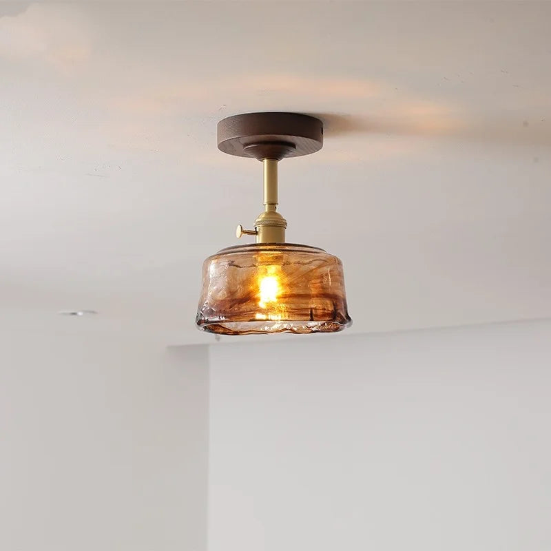 DecorBites™ Amber Glass Copper LED Ceiling Light Fixture for Modern Home Decor