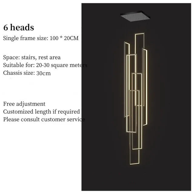 DecorBites™ LED Geometry Stair Chandelier - Luxury Nordic Villa Pendant Fixture for Modern Living