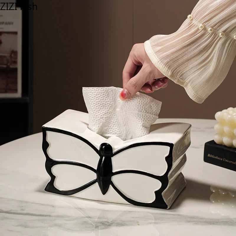 DecorBites™ Butterfly Ceramic Tissue Box - Decorative Bedside Table Paper Towel Case