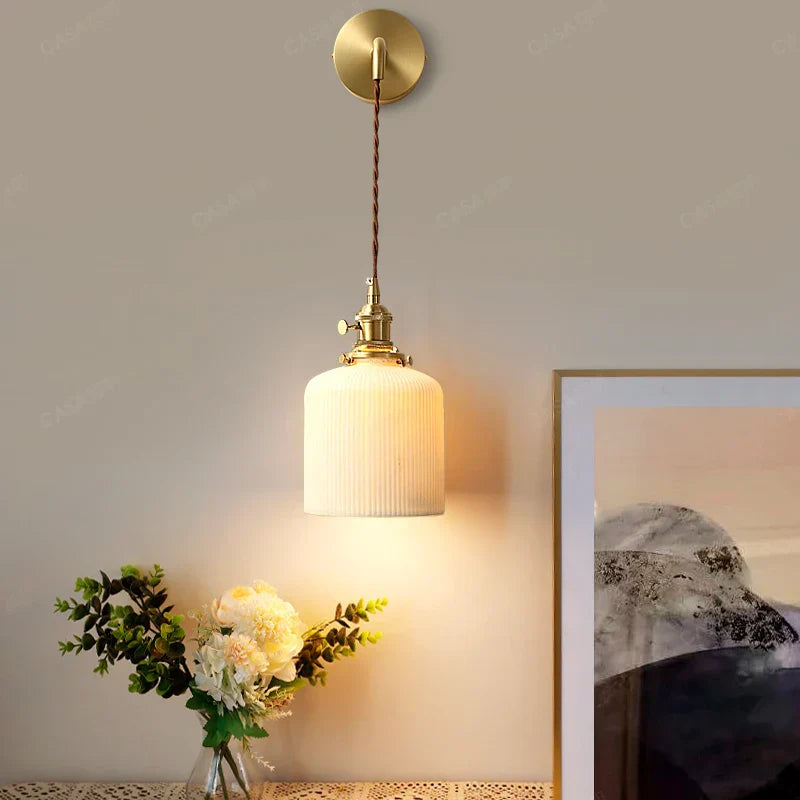 DecorBites™ Ceramic Wall Lamp Pull Chain LED Modern Nordic Copper Socket Mirror Light