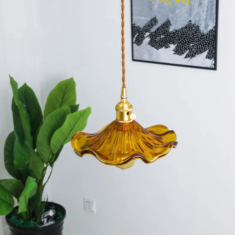 DecorBites™ Brass Glass Lotus Leaf LED Pendant Lamp: Nordic Minimalism for Living, Dining, Bedroom