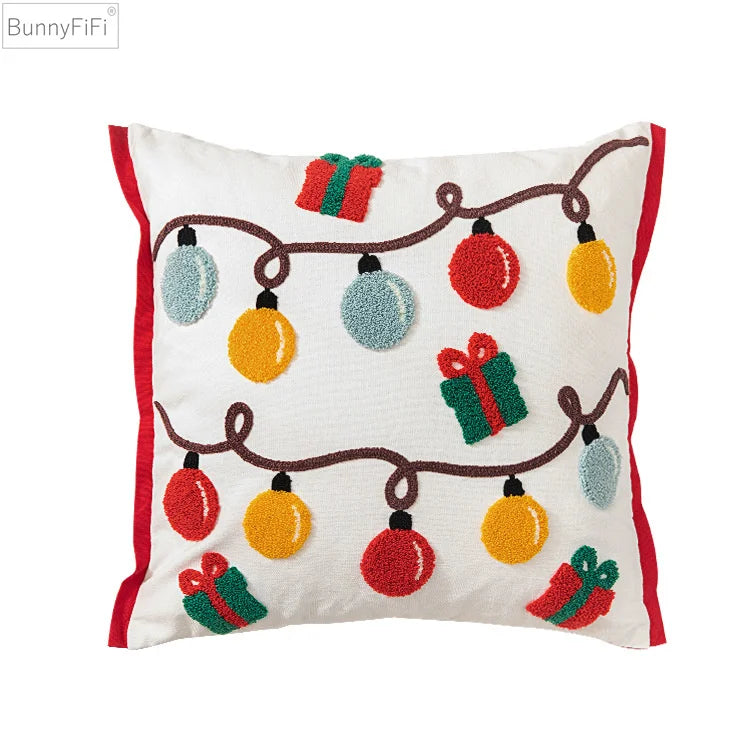 DecorBites™ Christmas Santa Snowflake Embroidery Pillow Cover Square Cotton 45x45cm