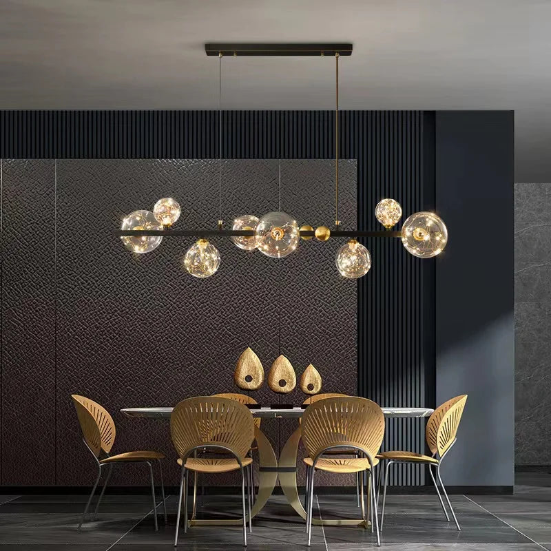 DecorBites™ LED Glass Bulb Pendant Light: Modern Round Design, Gold/Black, Gypsophila String