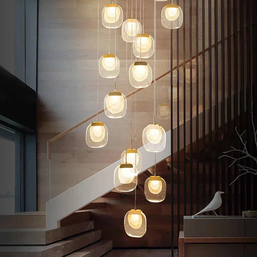 DecorBites™ Gold Crystal Staircase Chandelier | Luxury Indoor Lighting Fixtures