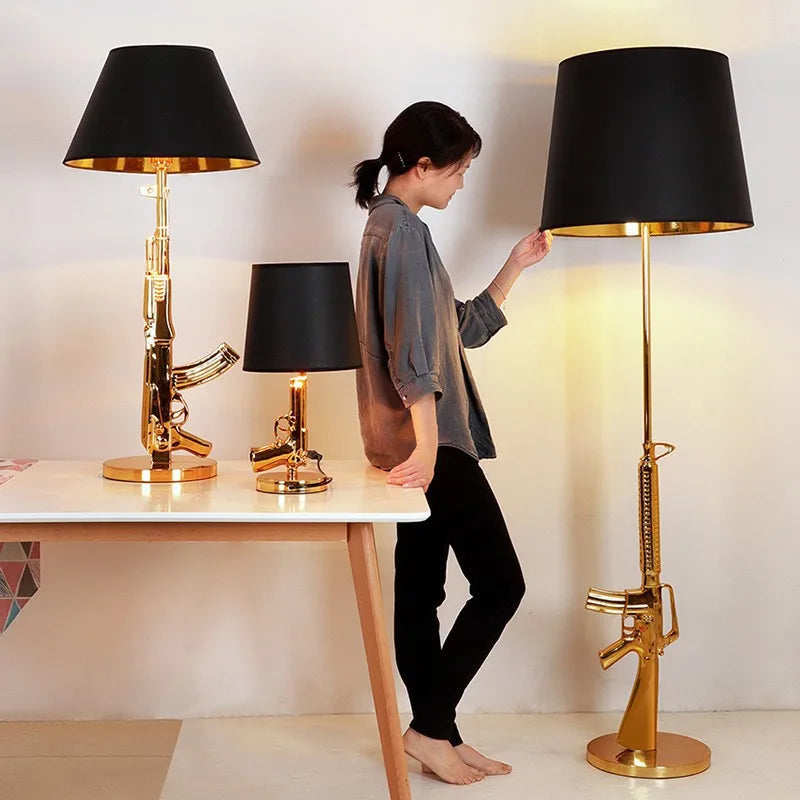 DecorBites™ AK47 Guns Floor Lamp Electroplated Silver Golden Metal Art Deco Bedside Luxury Lamp