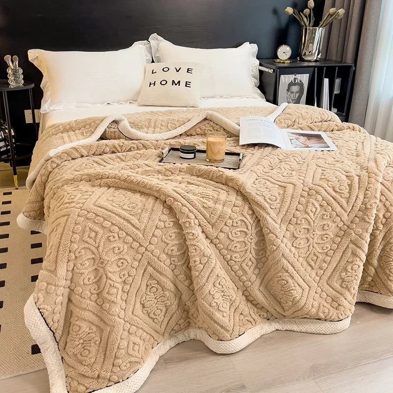 DecorBites™ Carved Velvet Warmth Blanket - Soft Fluffy Sofa Bed Cover