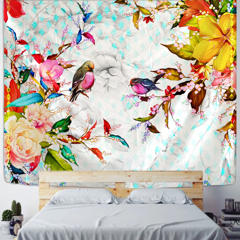 DecorBites™ Botanical Flying Bird Tapestry Wall Hanging for Nature Inspired Boho Living Room