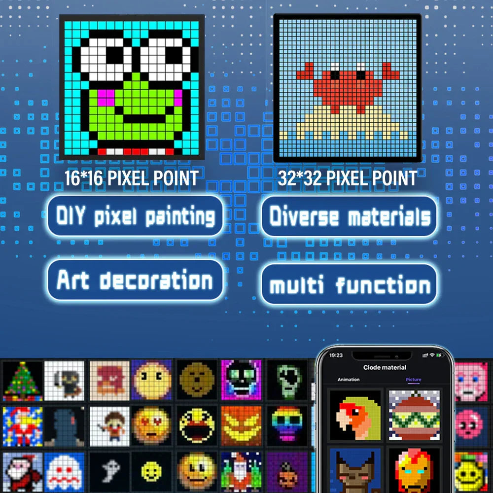 DecorBites™ LED Pixel Display: Bluetooth App Control for Gaming Room Decor & Animation Frame