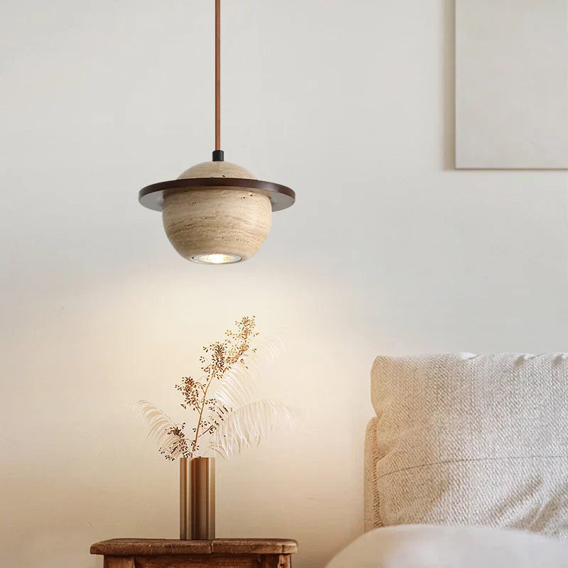 DecorBites™ LED Pendant Lights Wood Home Decor Yellow Stone Globe Hanging Lamp