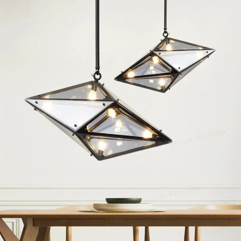 DecorBites™ Angular Diamond Glass Chandelier Ceiling Light for Home Decor