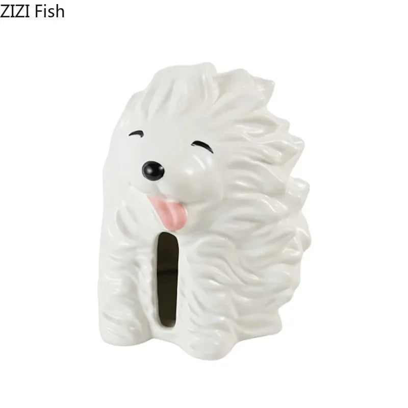 DecorBites™ Cartoon Puppy Tissue Box: Cute Animals Ceramic Desk Decoration & Paper Towel Case