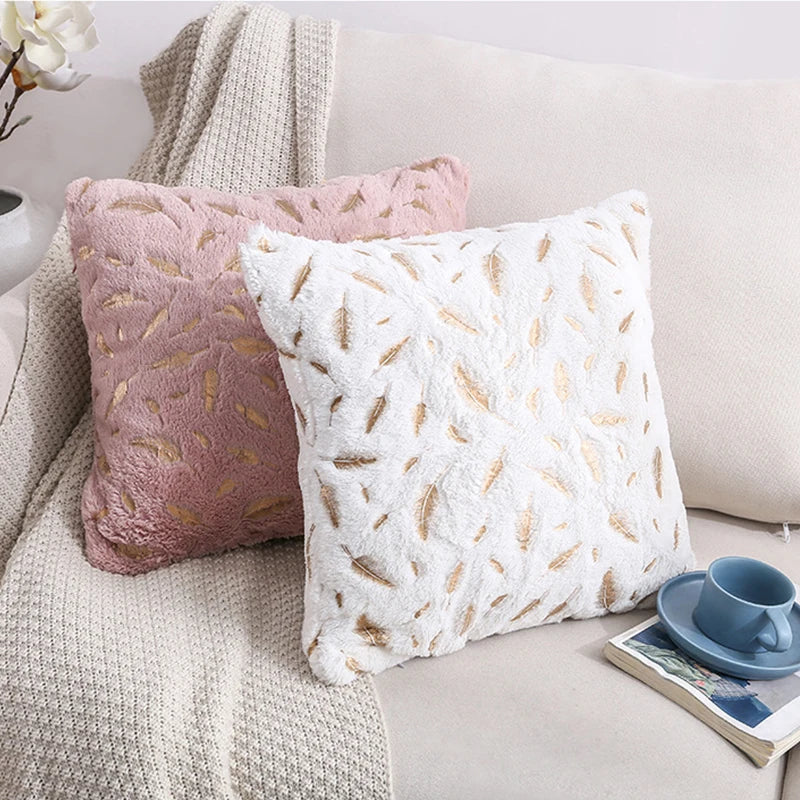 DecorBites™ Gold Feather Velvet Cushion Cover 45x45 Decorative Throw Pillows for Sofa Car