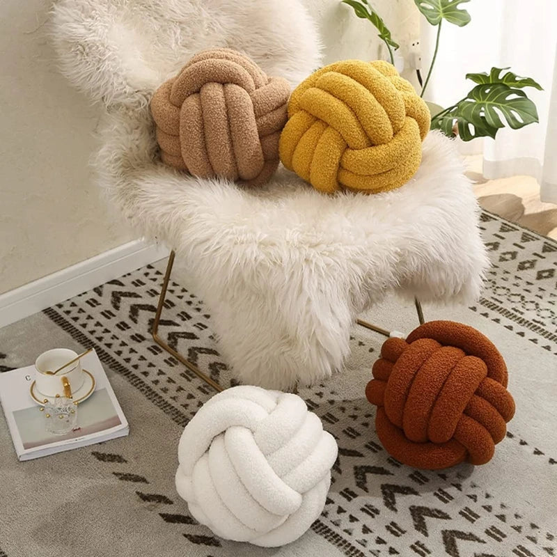 DecorBites™ Boucle Knotted Circle Soft Pillows - Home Decorative Round Ball Throw Plush Pillows