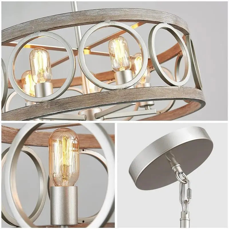 DecorBites™ Industrial Farmhouse Chandelier Retro Iron Wood Grain Ceiling Light