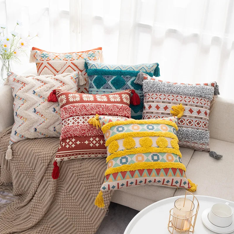 DecorBites™ Boho Fringe Pillow Covers 45x45 - Luxury Decorative Cushions for Sofa and Bed