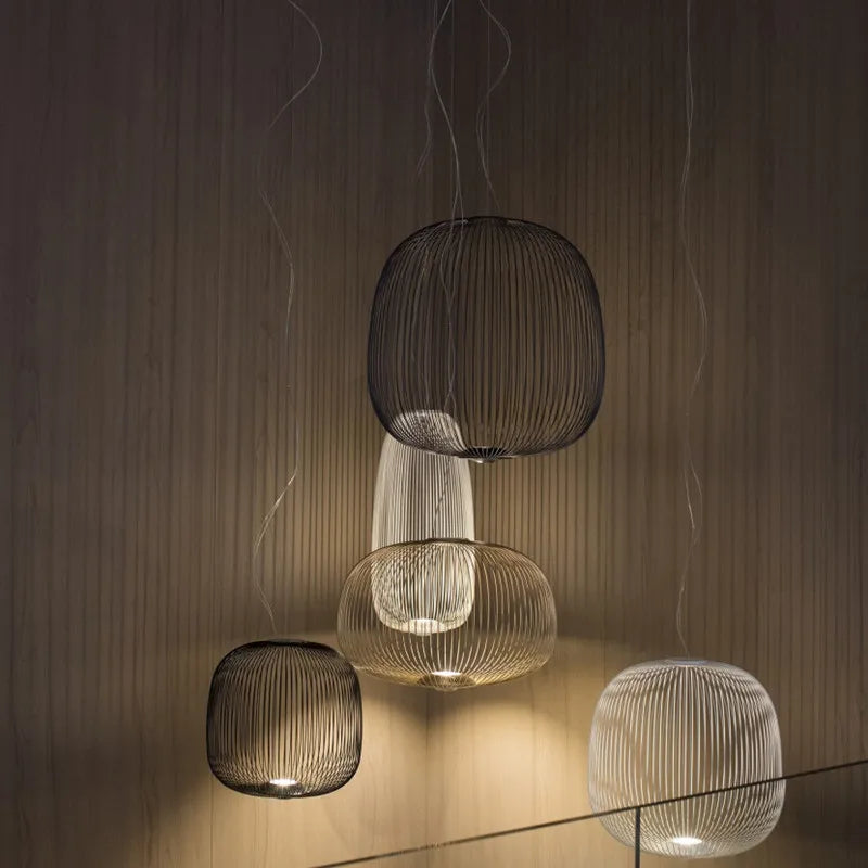 DecorBites™ Gold Cage LED Pendant Lamp Spokes Chandelier