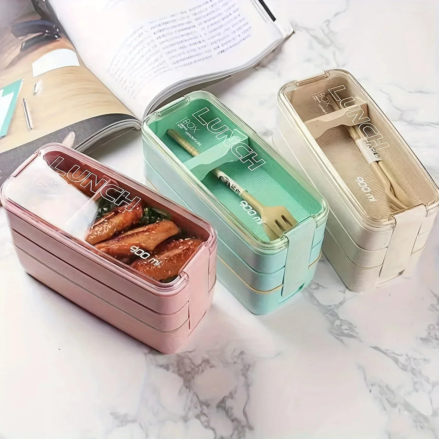 DecorBites™ 3-Layer Kids Bento Box Lunchbox, Microwave Safe Food Container, 900ML