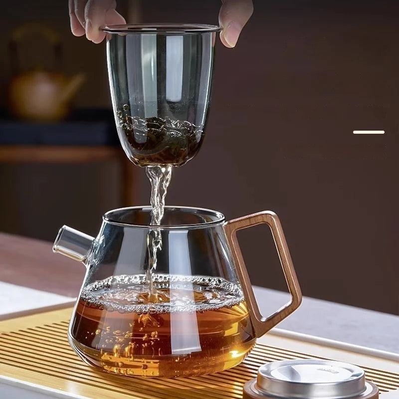 DecorBites™ Glass Teapot Set Clear Teacup Kung Fu Tea Maker Milk Rose Set