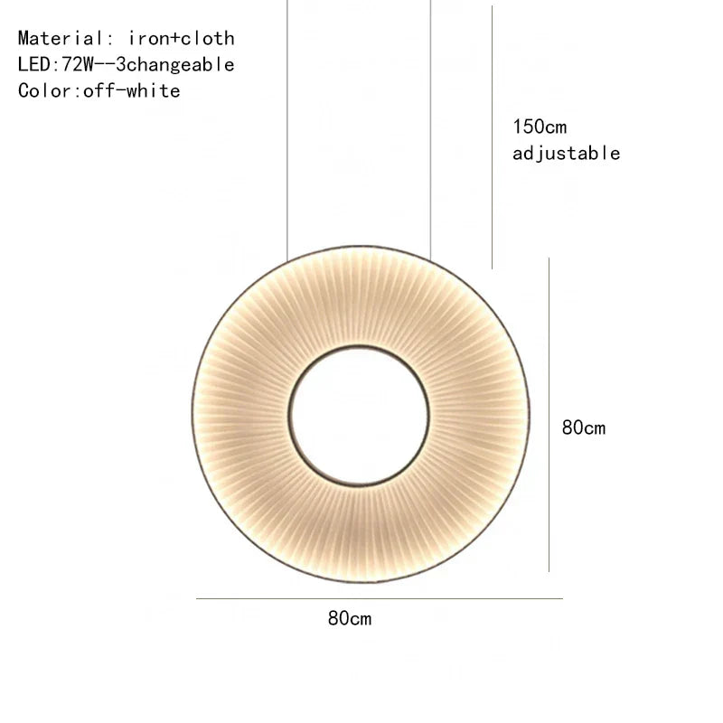 DecorBites™ Dix Heures Round Fabric LED Pendant Light for Parlor, Hotel, and Dining Room