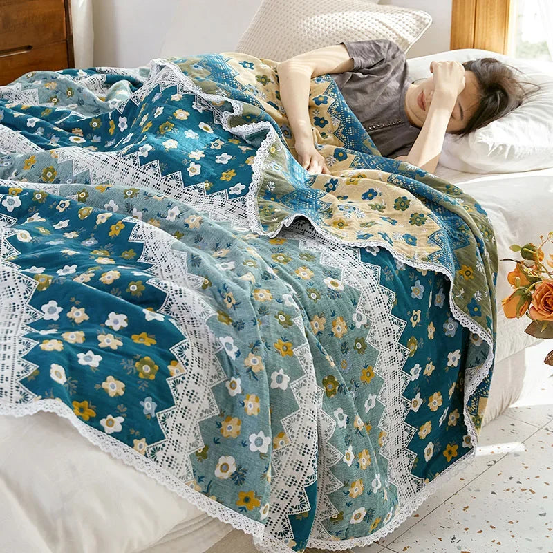 DecorBites™ Breathable Cotton Gauze Sofa Cover - Fresh Flowers Design