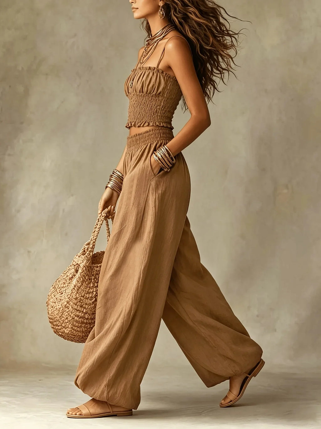 Fashion 2 Piece Sets Women Clothes Summer Casual Spaghetti Strap Top and Lantern Pants Suit Matching Two Piece Set Outfits