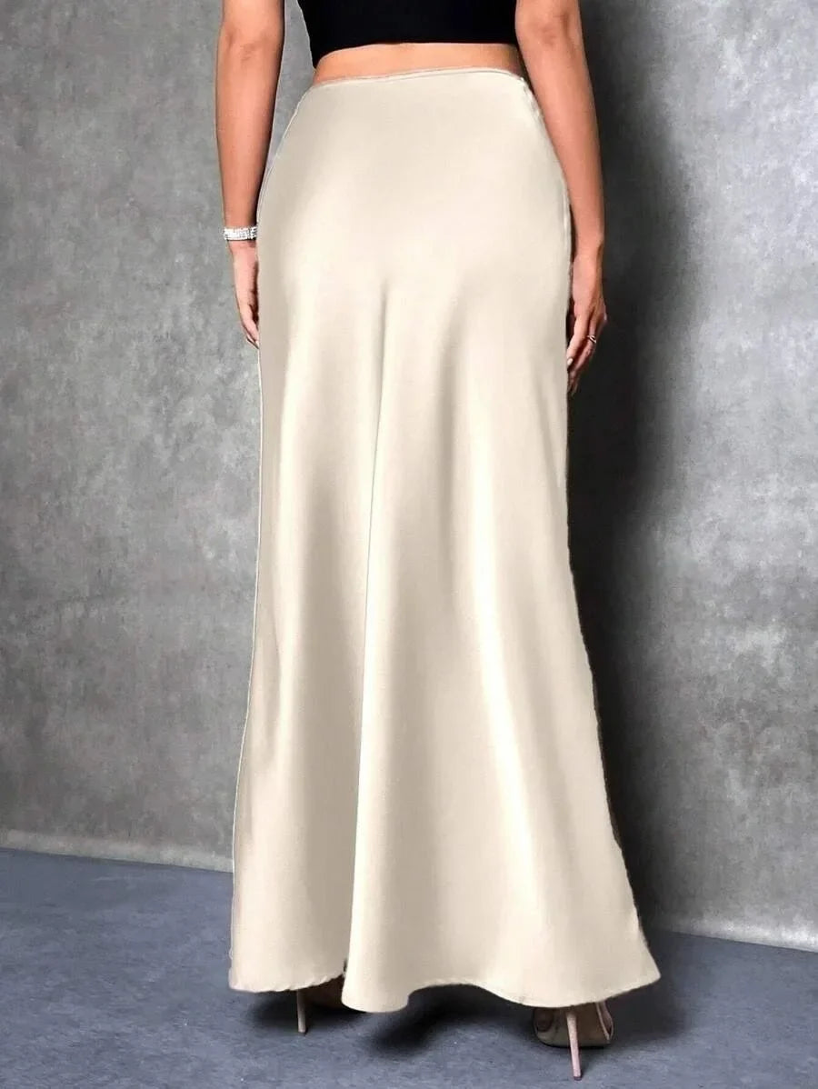 Satin Skirt Autumn Winter Simple A line Long Skirt Women Clothing