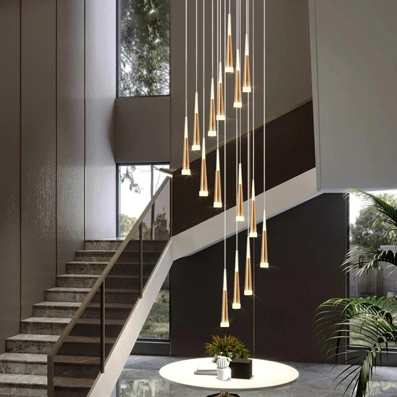 DecorBites™ Black Stair Chandelier: Modern Duplex Living Room Dining Room LED Ceiling Light