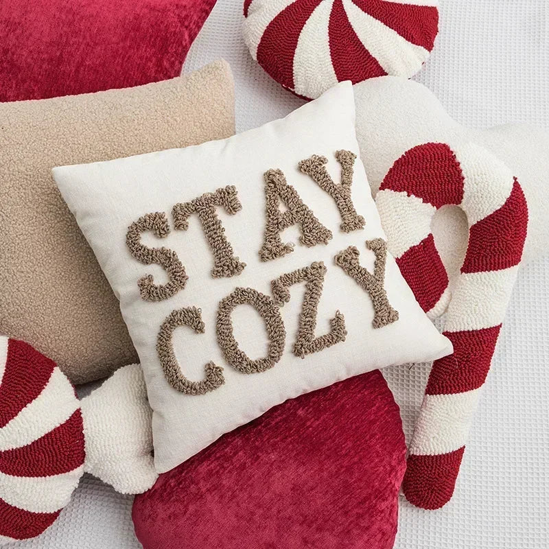 DecorBites™ Christmas Cartoon Candy Cushion Cover - Nordic Red Festival Patchwork Embroidered Design