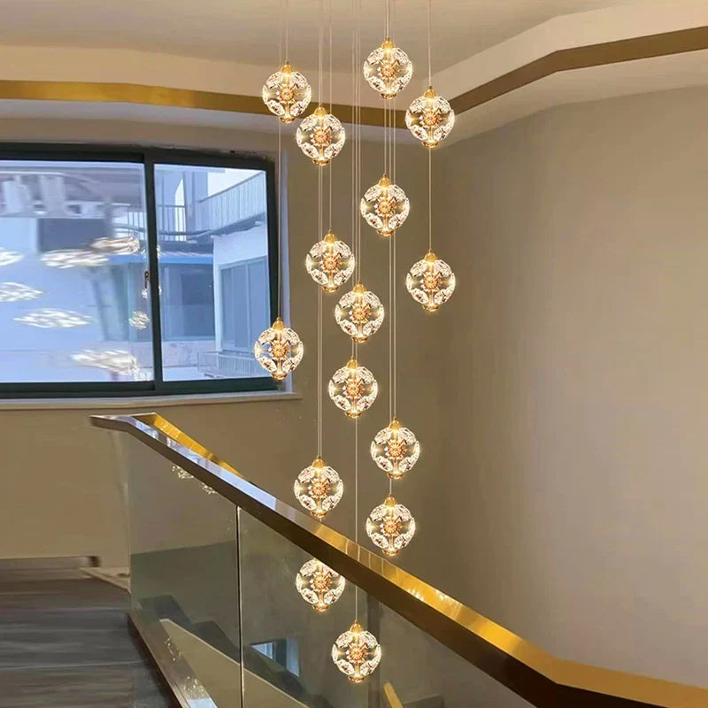 DecorBites™ Crystal Chandelier Stair Pendant Lamp Living Room Interior Lighting