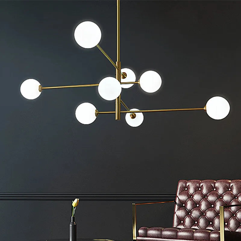 DecorBites™ Elegant Black Gold Glass Ball LED Ceiling Chandelier for Home | Modern Pendant Lamp Lighting for Living Dining Bedroom