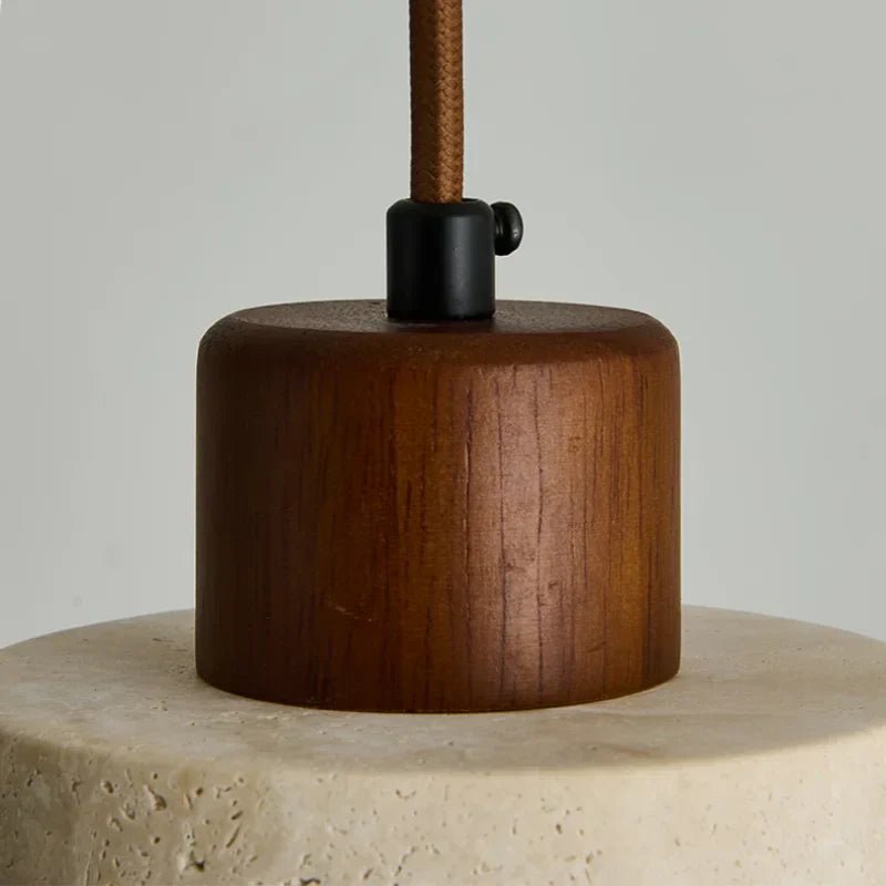DecorBites™ LED Pendant Light Fixture Modern Wood Canopy Yellow Travertine Luminaire