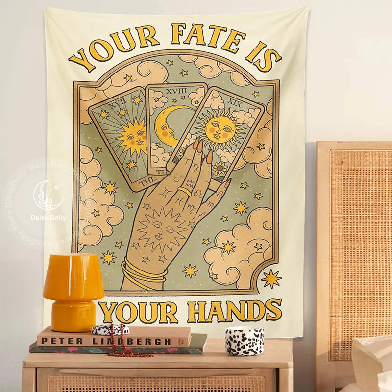 DecorBites™ Cat Tarot Tapestry: Fate & Moon Sun Aesthetic Decor for Bedroom