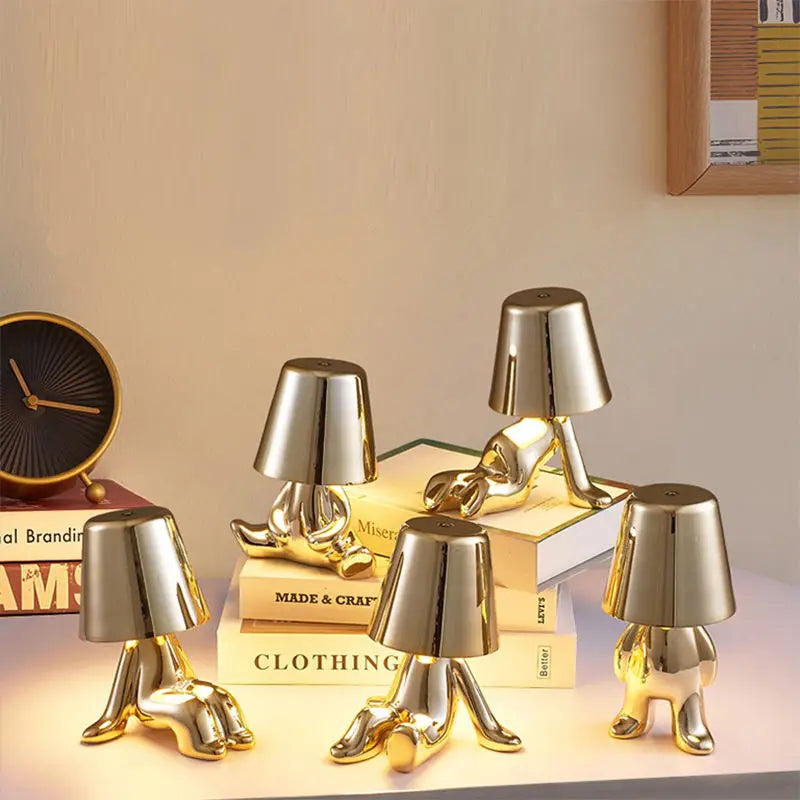 DecorBites™ LED Golden Boy Table Lamp | Rechargeable Resin Night Light for Bedroom Decor