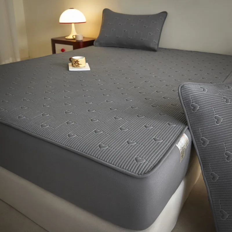 DecorBites™ Love Pattern Cotton Fitted Sheet Single - Anti-Slip, Dustproof & Luxury
