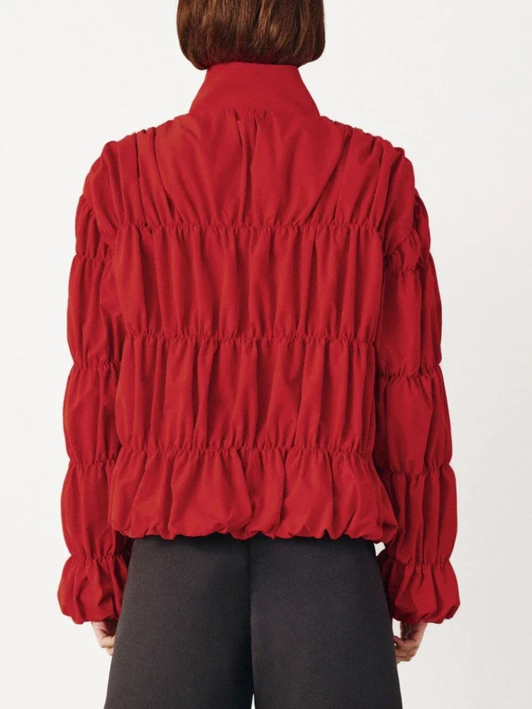 Tossy Solid Commuting Pleated Jackets For Women Long Sleeves Stand Collar Loose Streetwear Cropped 2025 Coat Female Jacket Coat