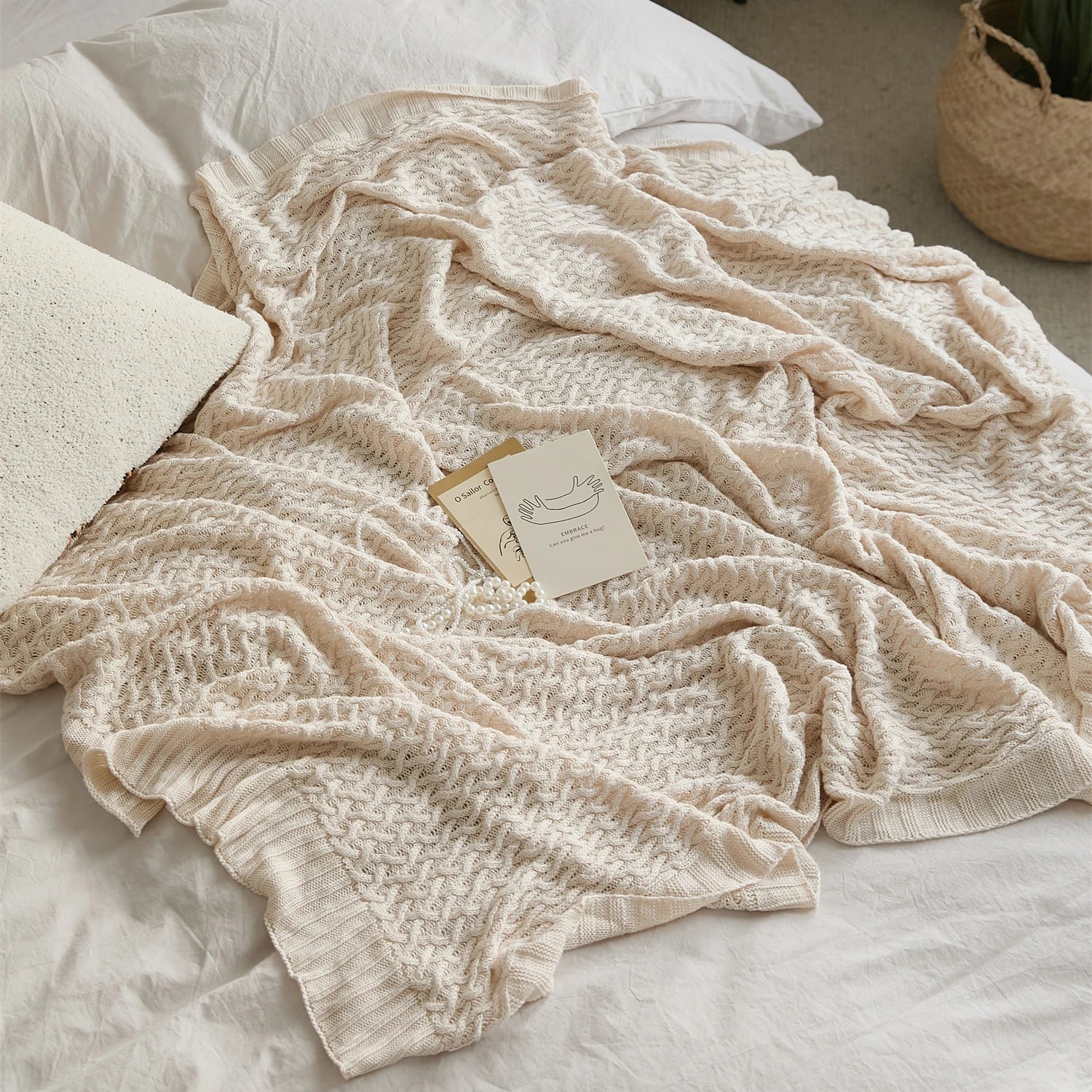 DecorBites™ Cool Summer Air Conditioning Blanket - Beige Wine Nordic Decorative Throw